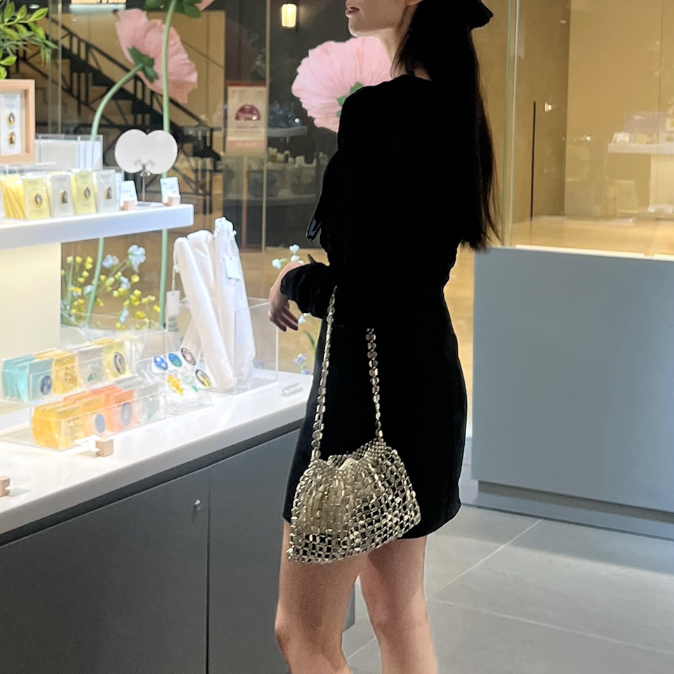 Metal Bead Net Mini Shoulder Bag