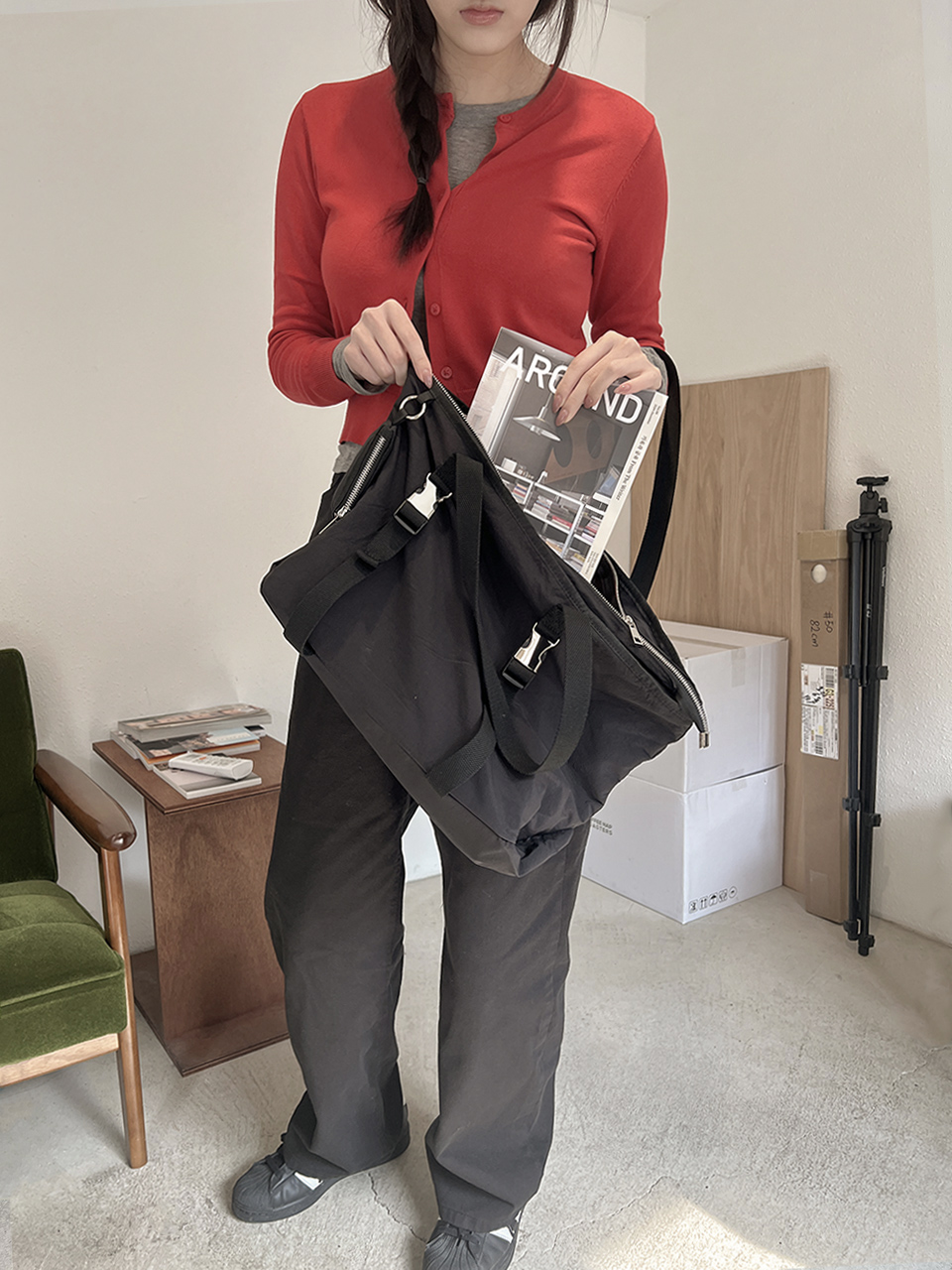 Buckle nylon shoulder bag