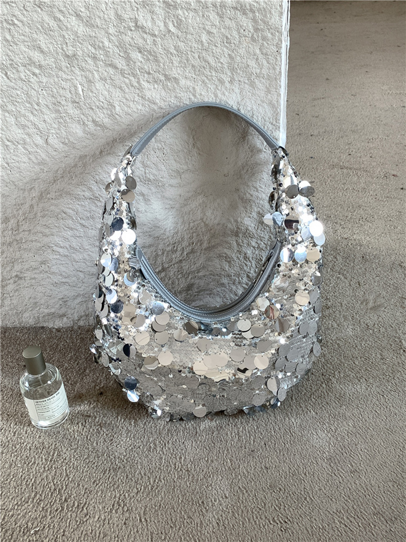 Sequined round zipper shoulder bag (2 colors)
