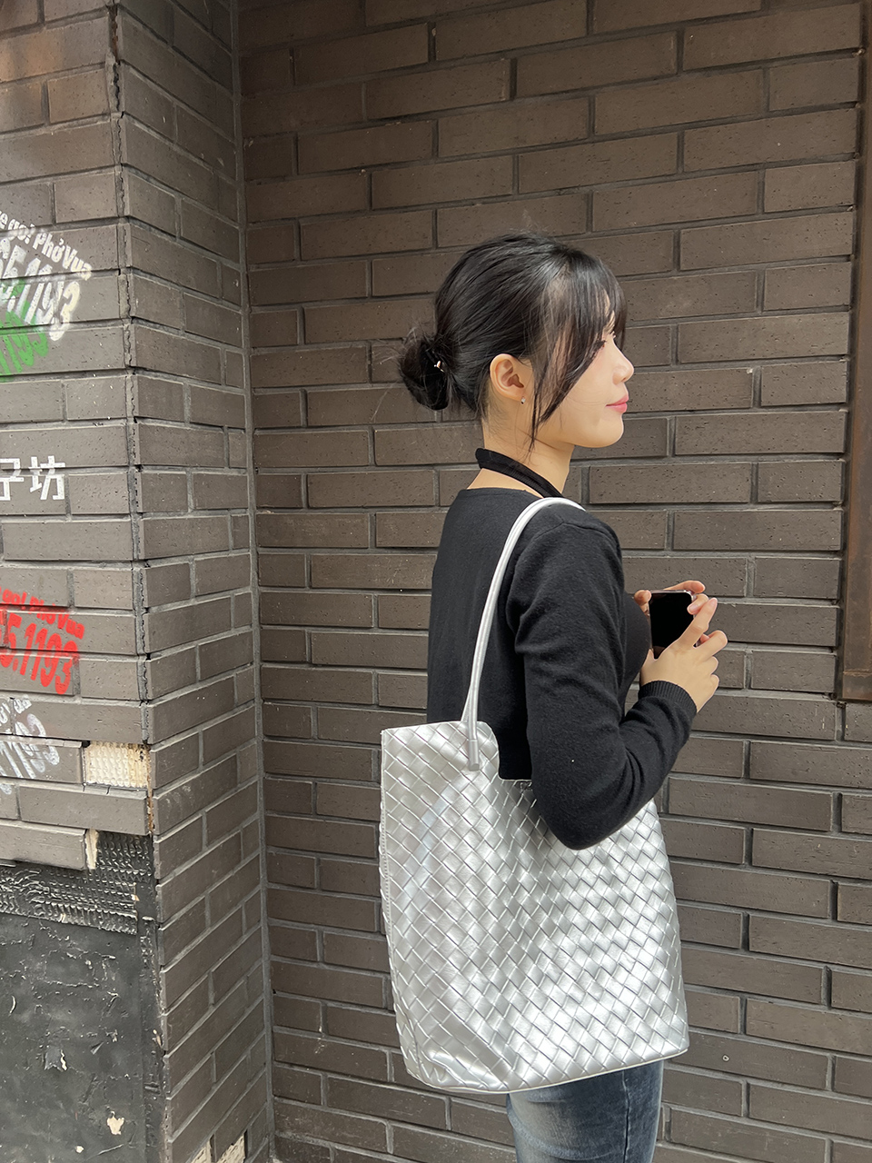 [Pouch Set] Classic Leather Square Tote Bag/Shoulder Bag