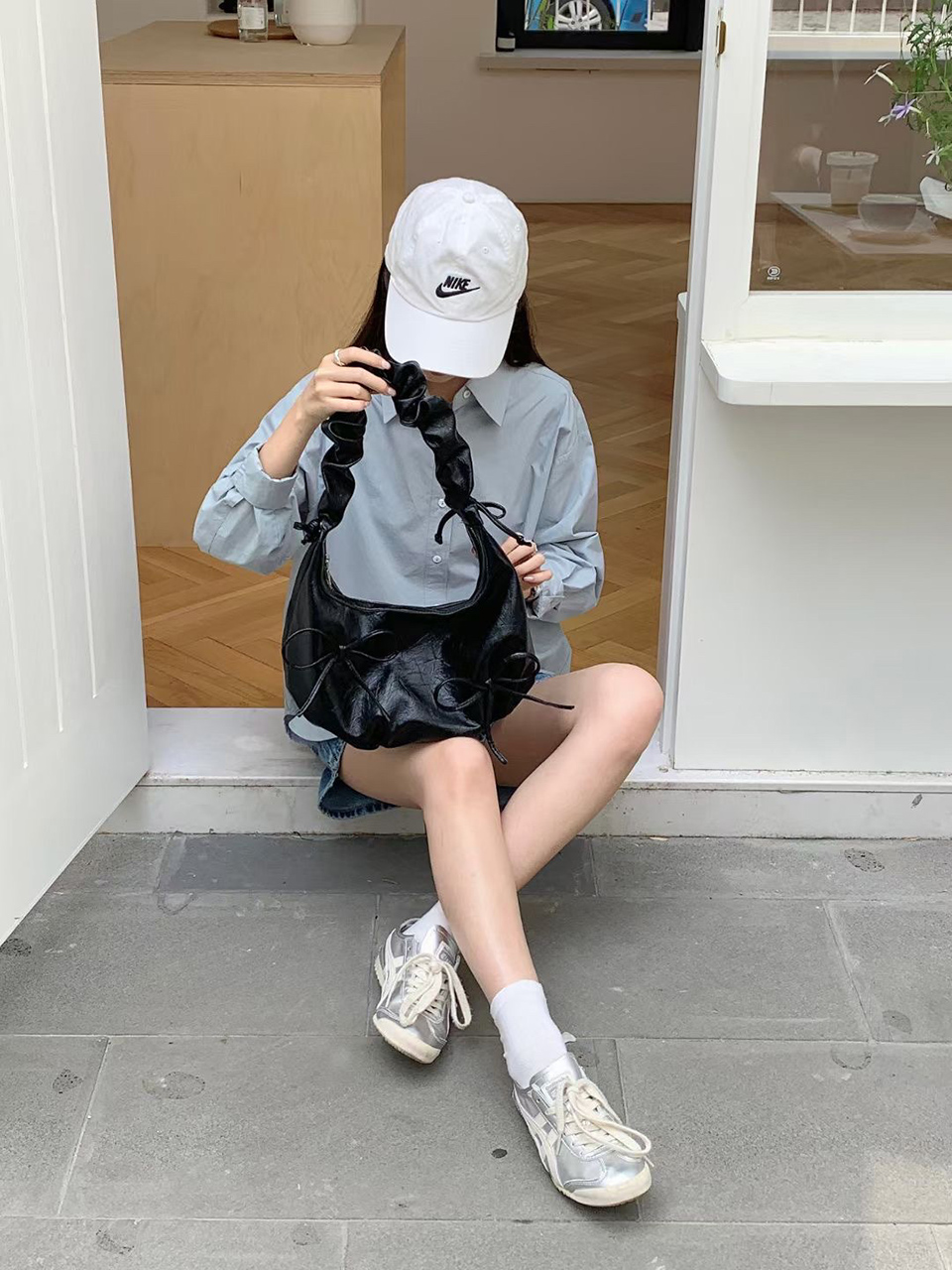 [5 colors] Ribbon Ballet Core Shirring Laser Tote Bag/Shoulder Bag