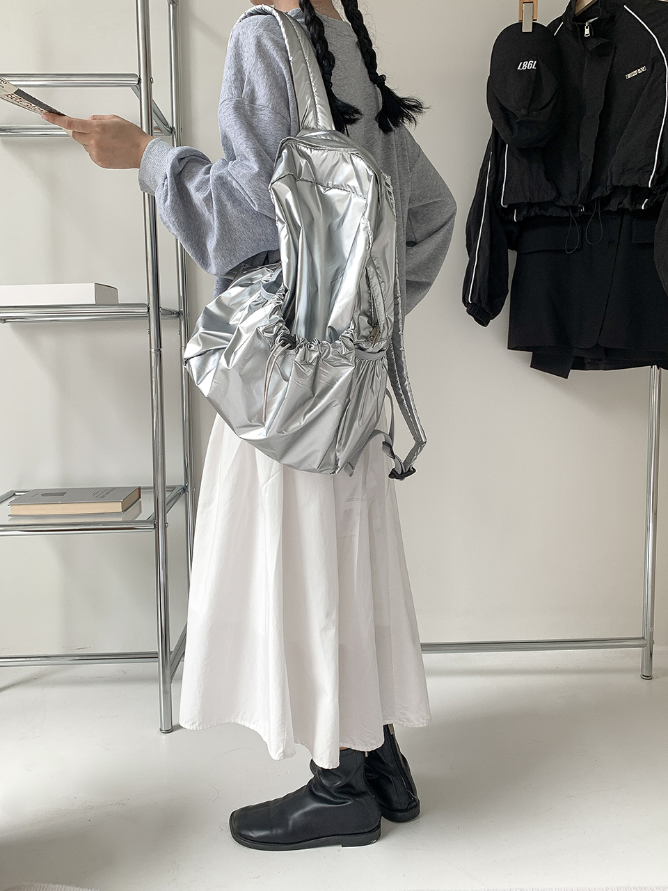 Croon Pocket Silver String Backpack Rucksack