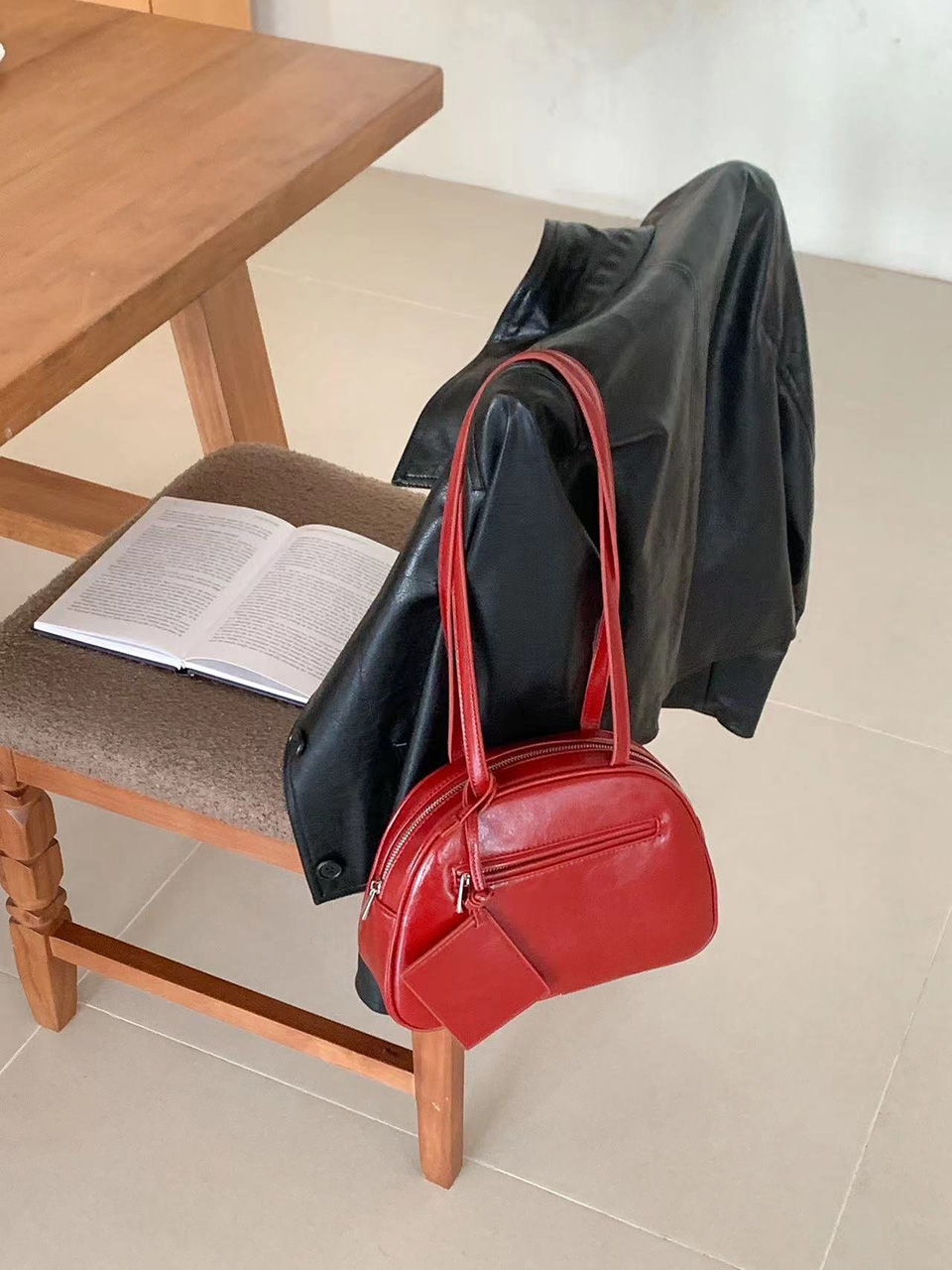Cracked Round Leather Tote Bag/Shoulder Bag