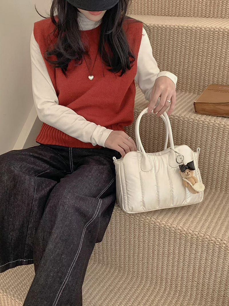 Down nylon quilted tote bag
