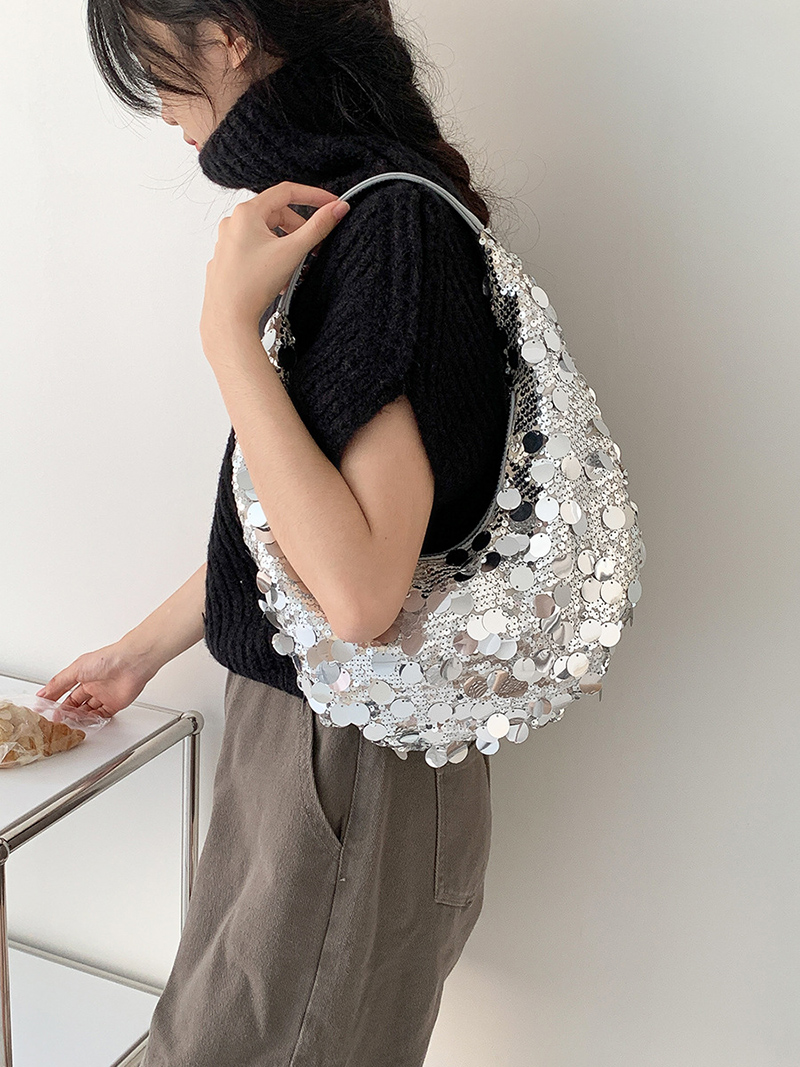 Sequined round zipper shoulder bag (2 colors)