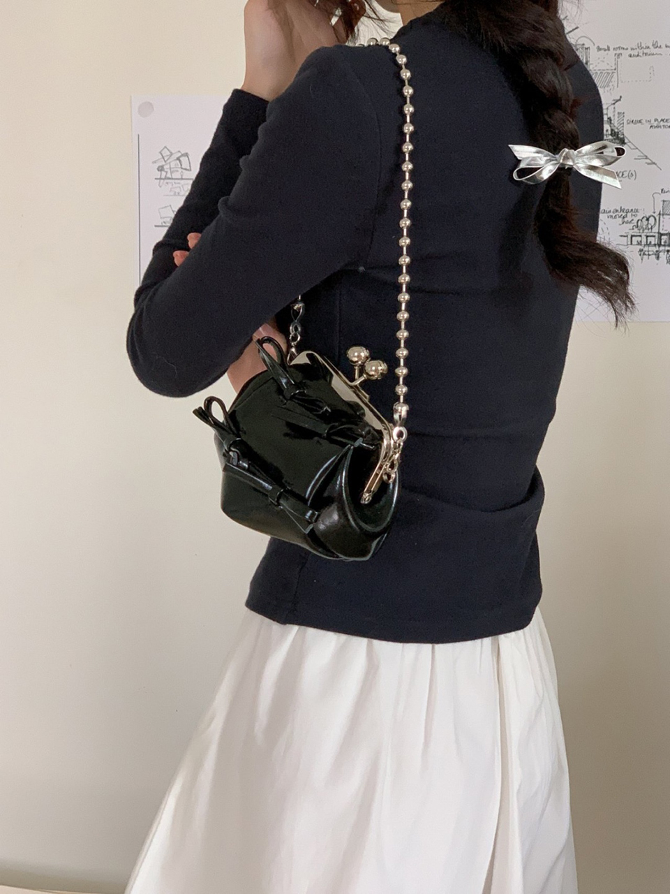Ribbon 2-Way Chain Mini Crossbody Bag (2 Strap Types)