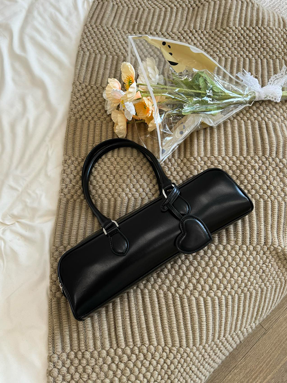 Heart Charm Square Leather Shoulder Bag