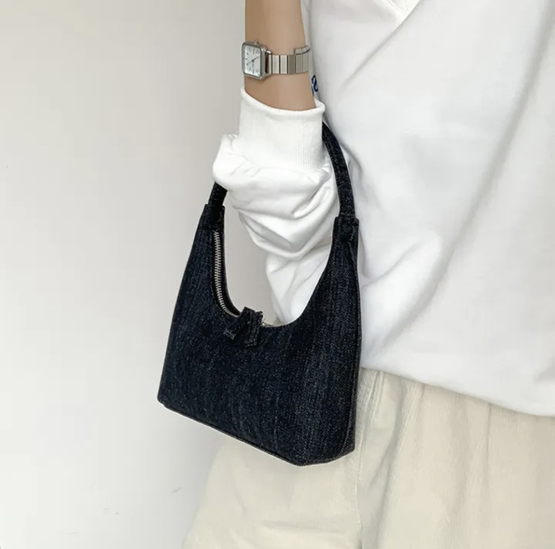 Blooming Round Denim Shoulder Bag