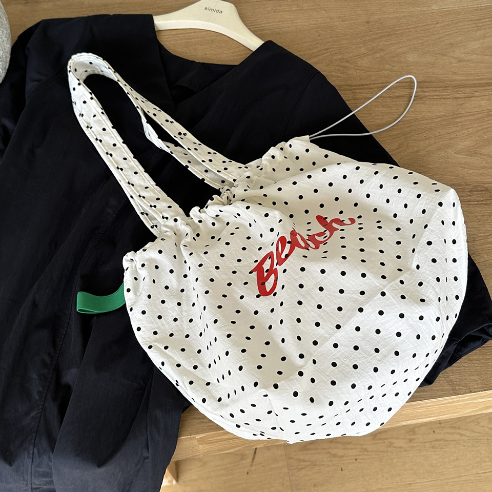 [3 colors] Dot Lettering String Bucket Bag