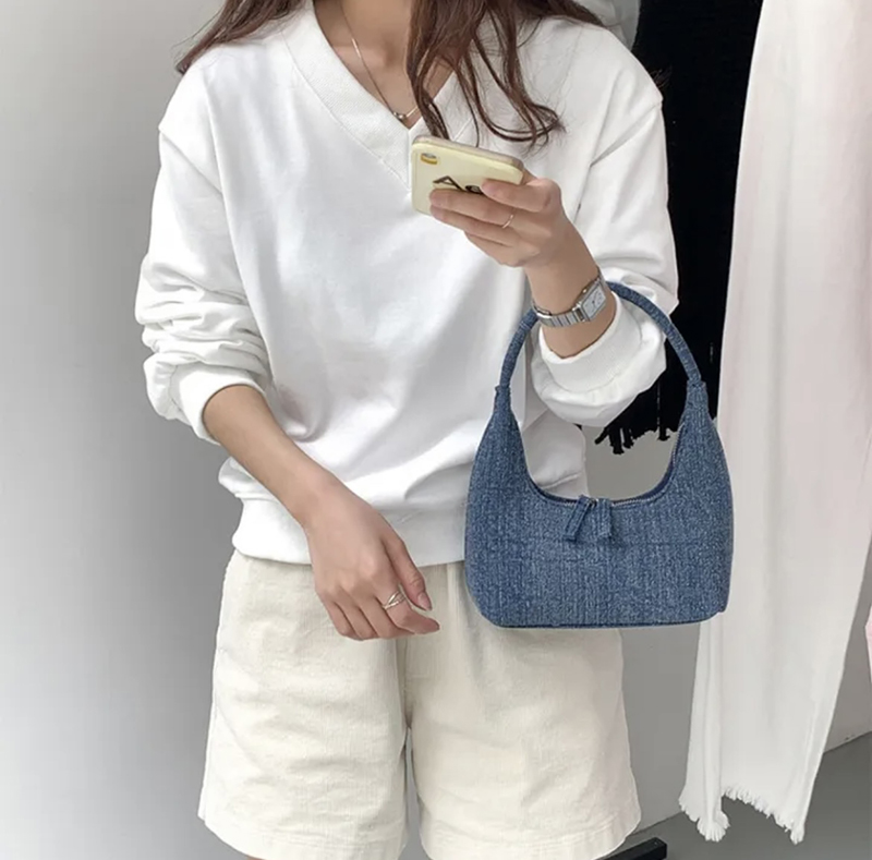 Blooming Round Denim Shoulder Bag