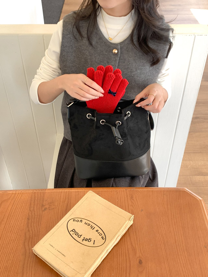 Suede Buckle Leather Bucket Bag/Shoulder Bag