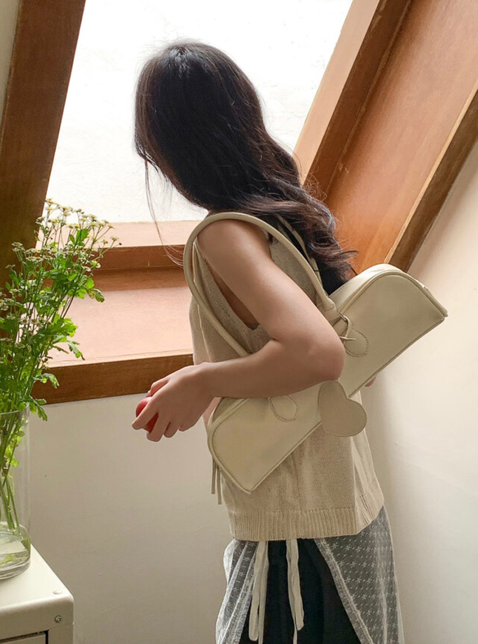 Heart Charm Square Leather Shoulder Bag