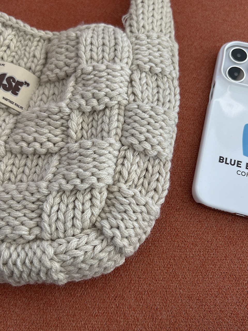 Knitted round crochet tote bag