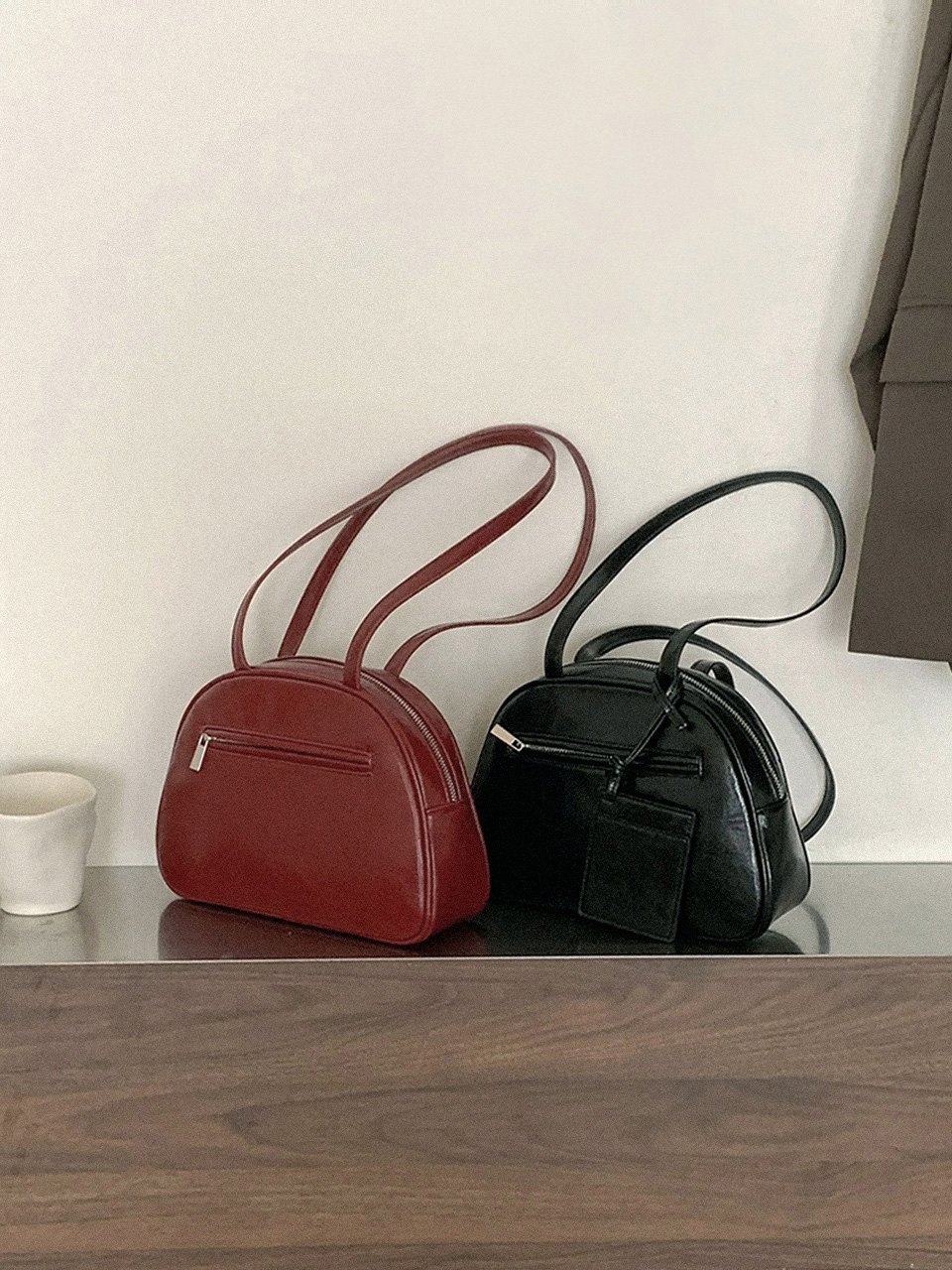 Cracked Round Leather Tote Bag/Shoulder Bag