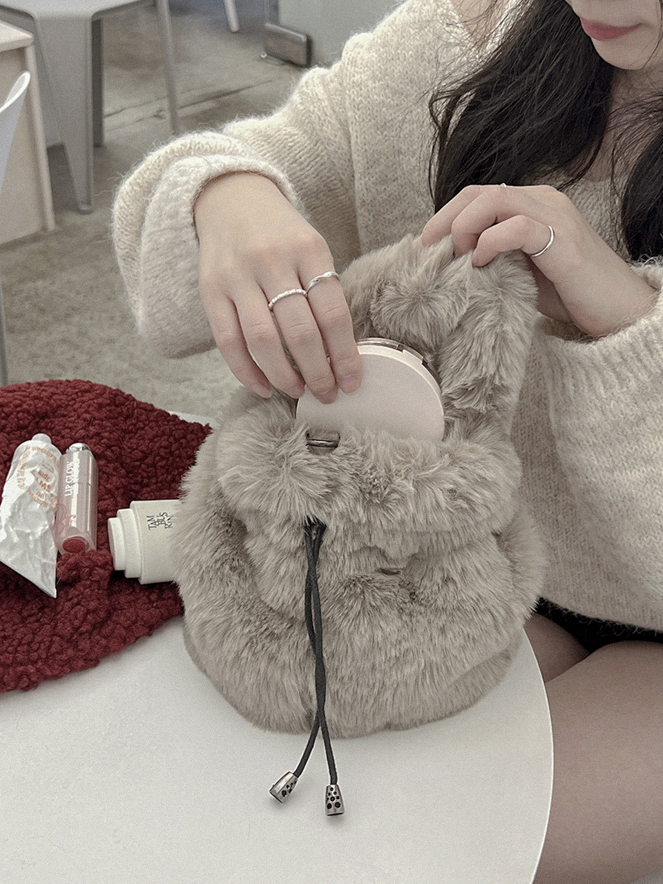 Eco-fur mini bucket bag/tote bag
