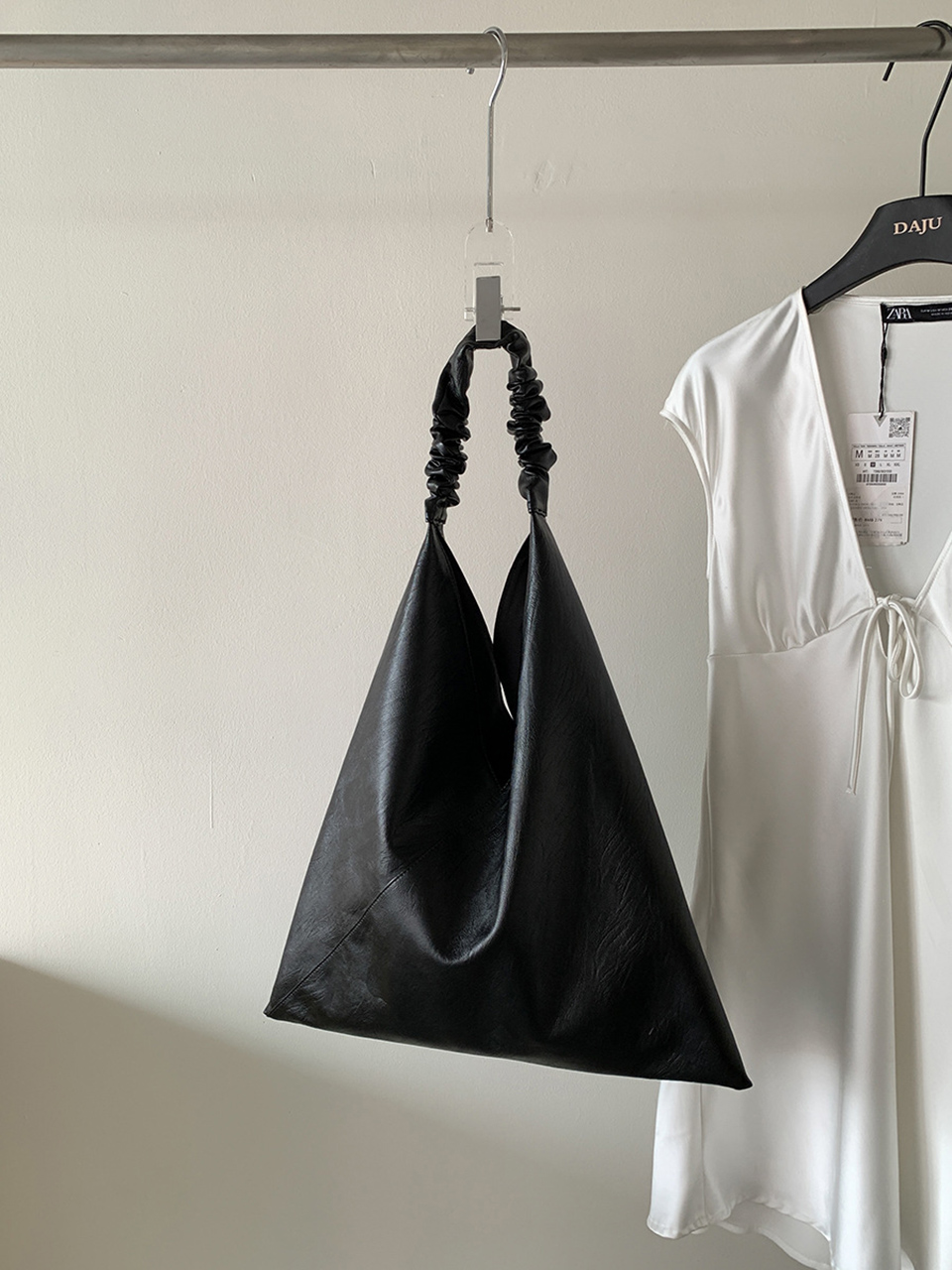 [3 colors] Shirred Leather Tote Bag/Shoulder Bag