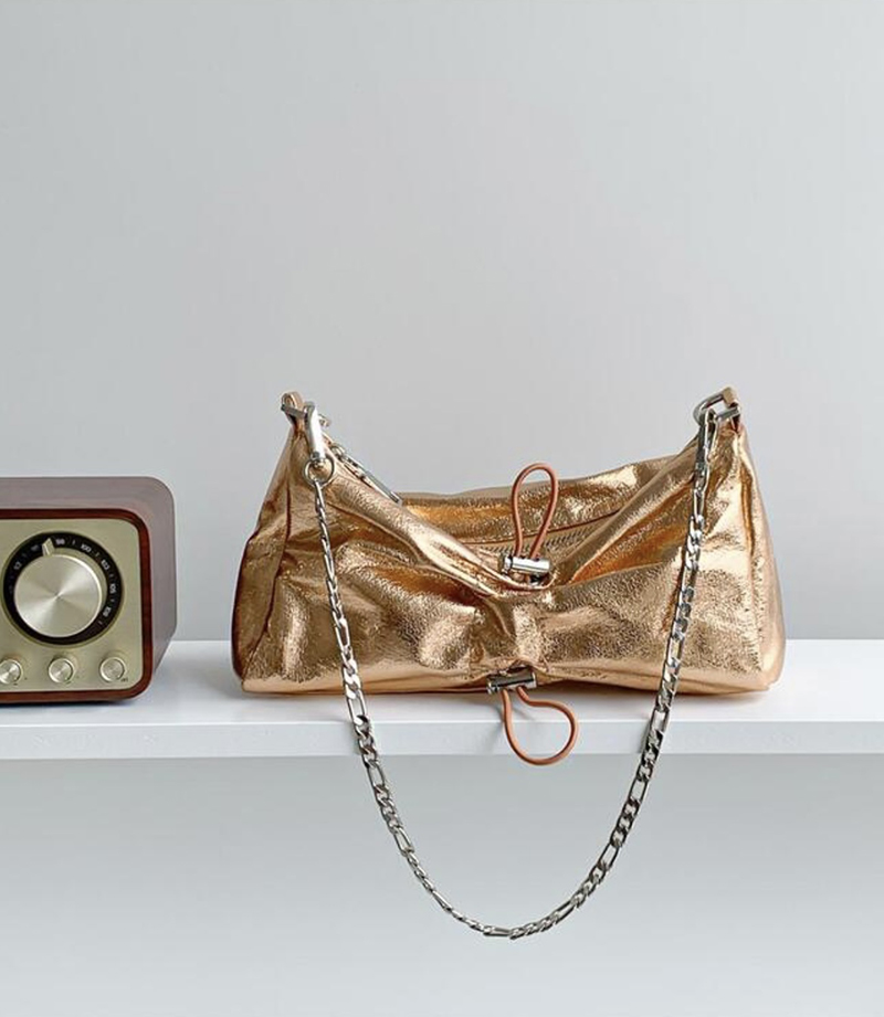 Monroe Cross Shirring Silver Mini Chain Bag