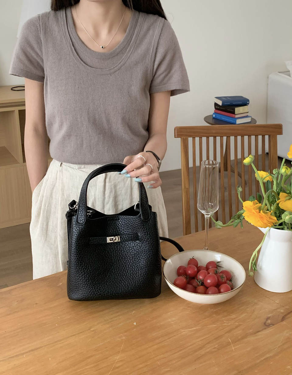 Leather buckle 2-way tote bag (6 colors)
