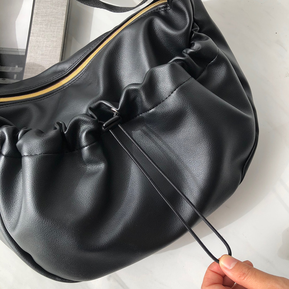 Leather String Pocket Zip-Up Crossbody Bag