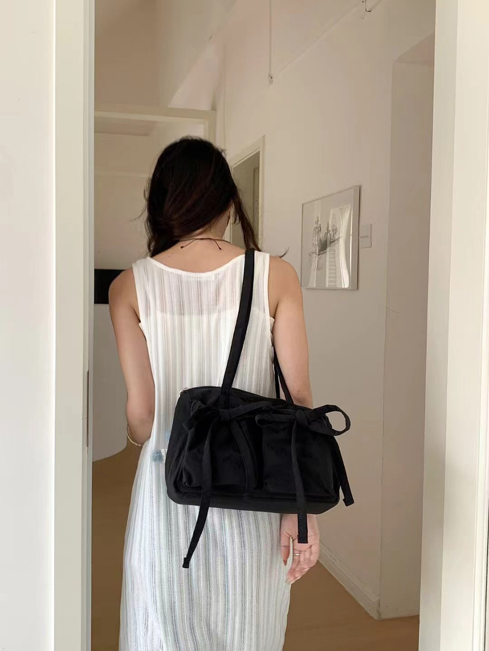 Ribbon Ballet Core Pocket Nylon Shoulder Bag (4 colors)