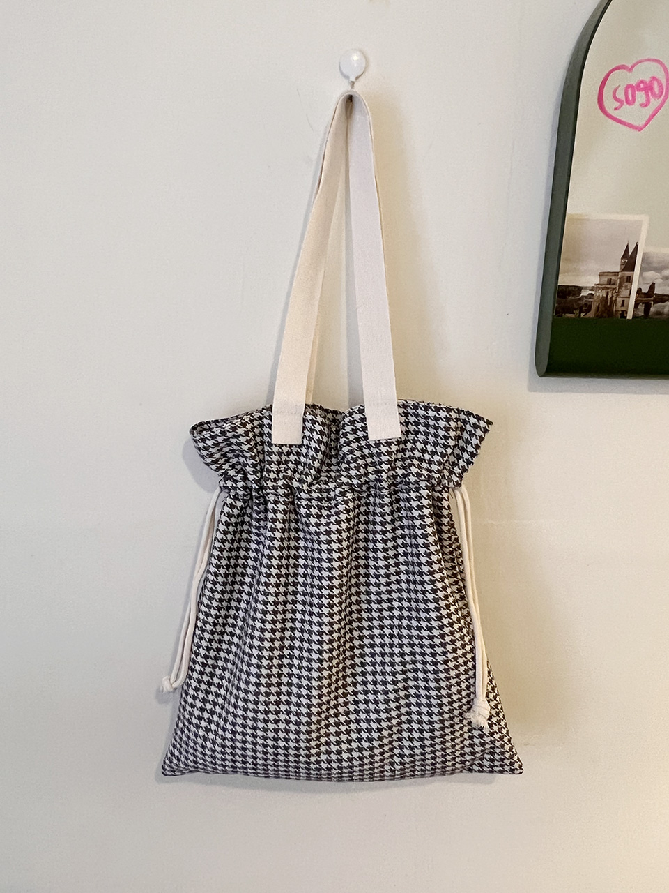 Checkered Bucket Bag Big Shoulder Eco Bag