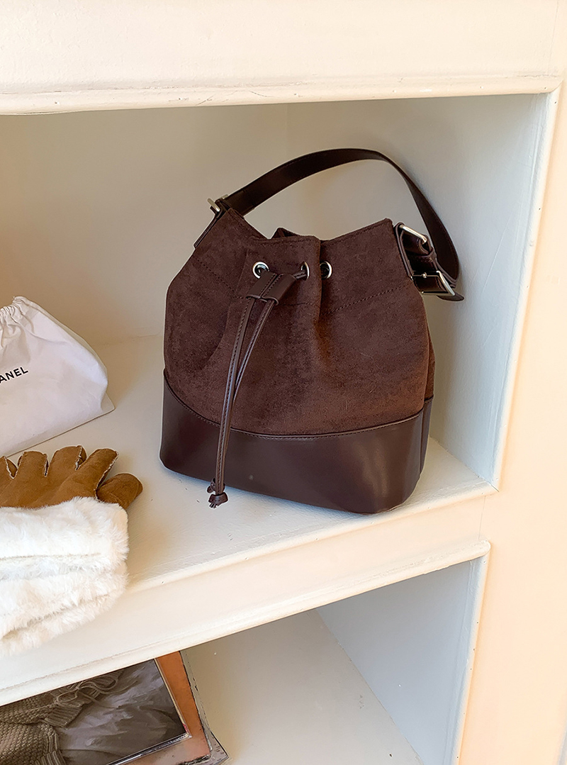 Suede Buckle Leather Bucket Bag/Shoulder Bag