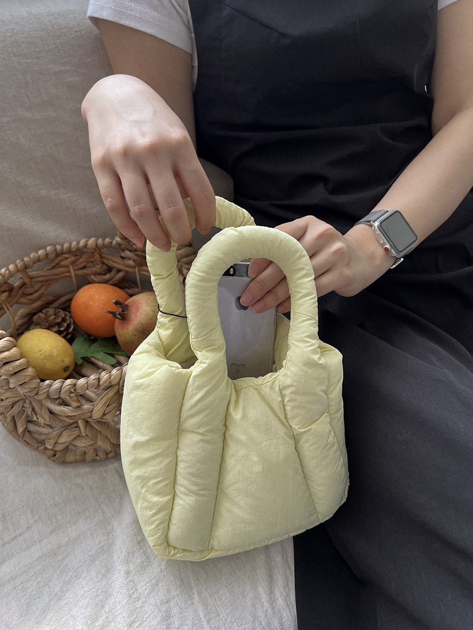 Nylon quilted chain mini tote bag