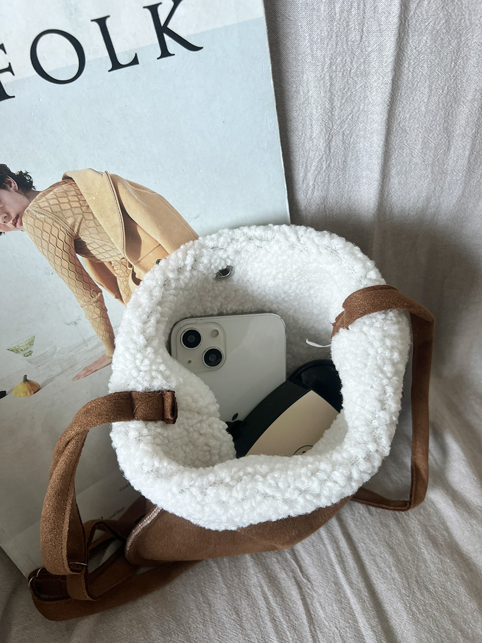 Fluffy fur suede mini bag