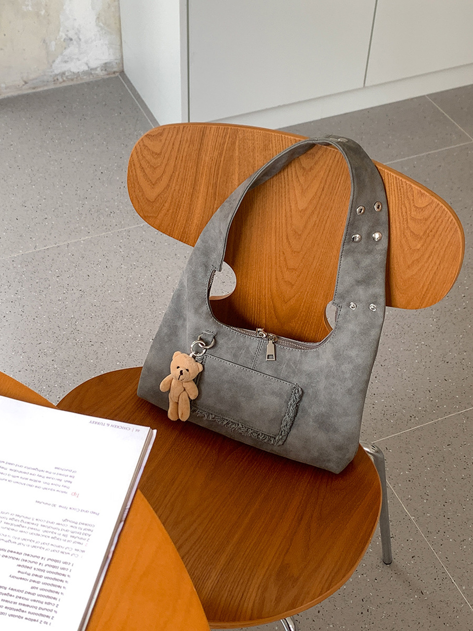 Suede Pocket Tote Bag/Shoulder Bag