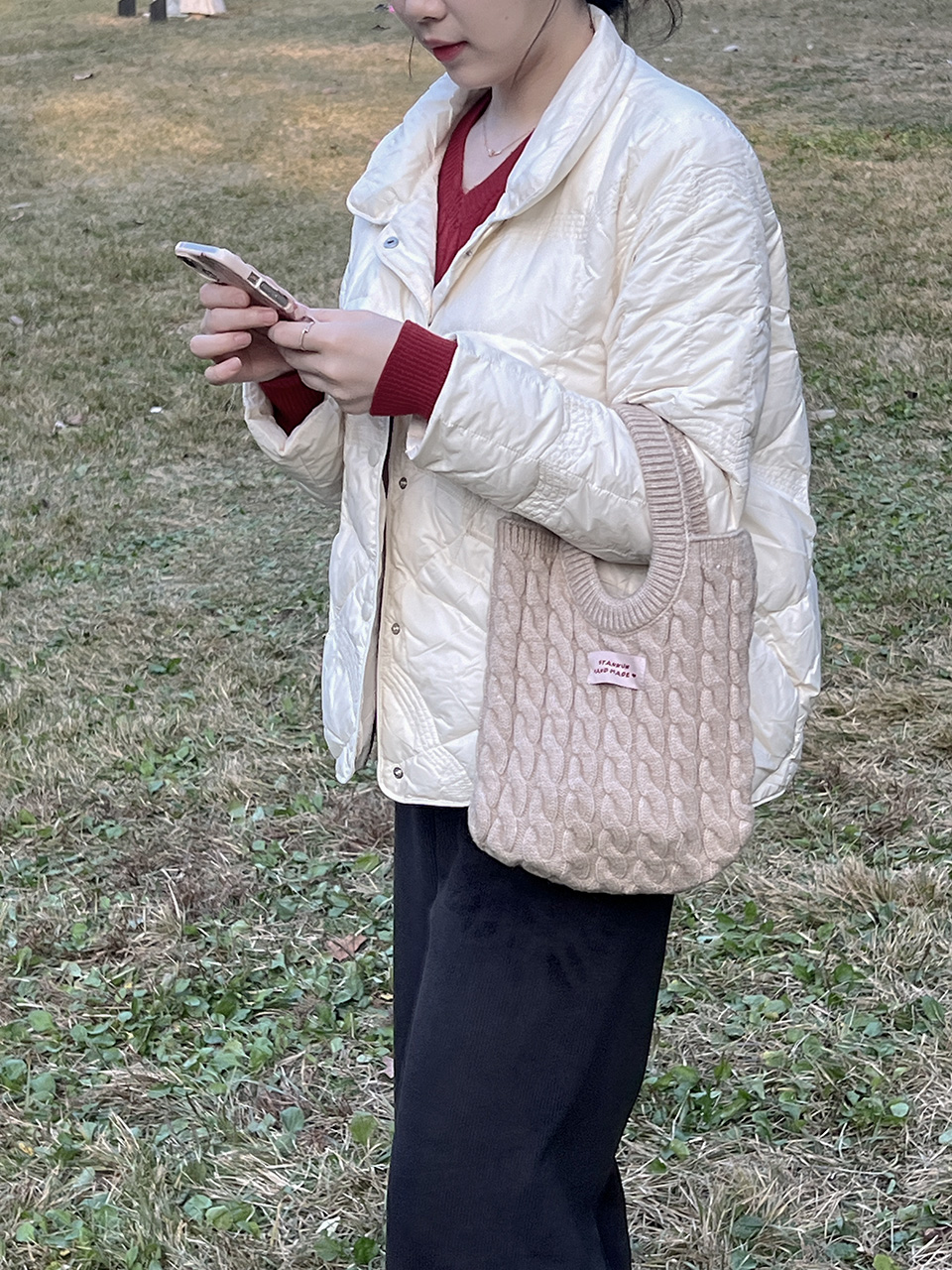 Knit twist crochet mini tote bag