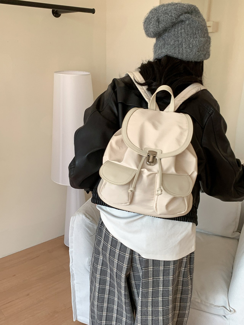 Buckle nylon string pocket daily backpack