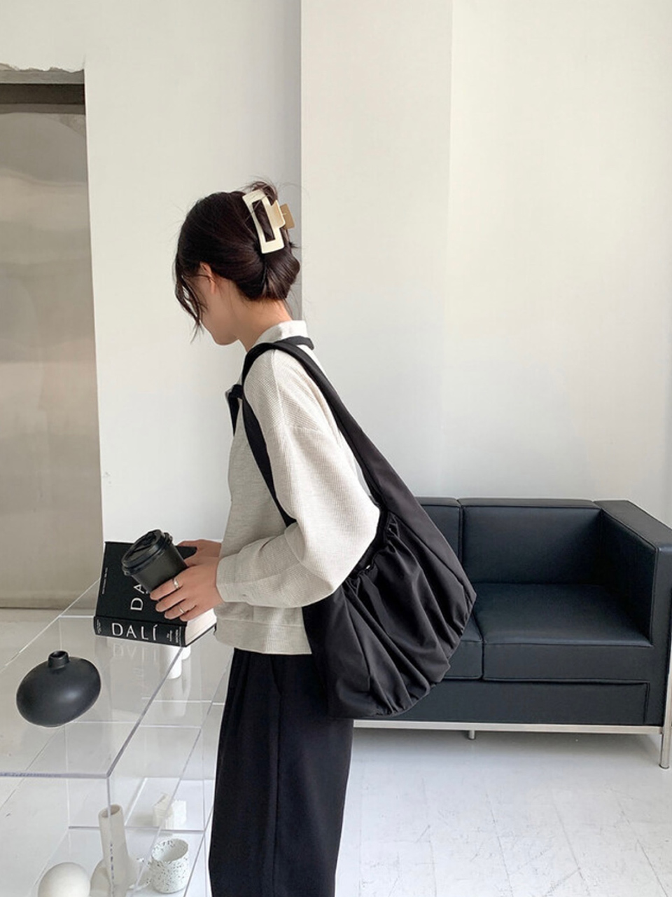 Shirring Daily Nylon Shoulder Bag