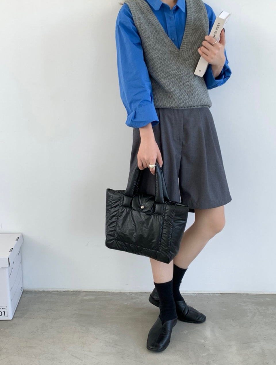Aston Glossy Nylon Down Button Tote Bag