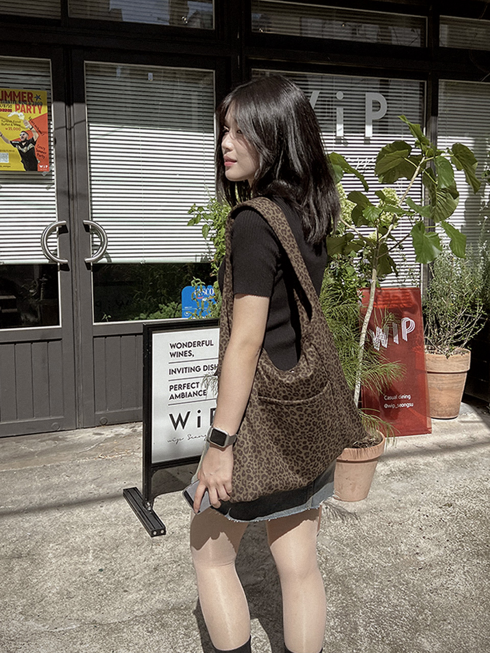 Leopard print suede eco bag/tote bag
