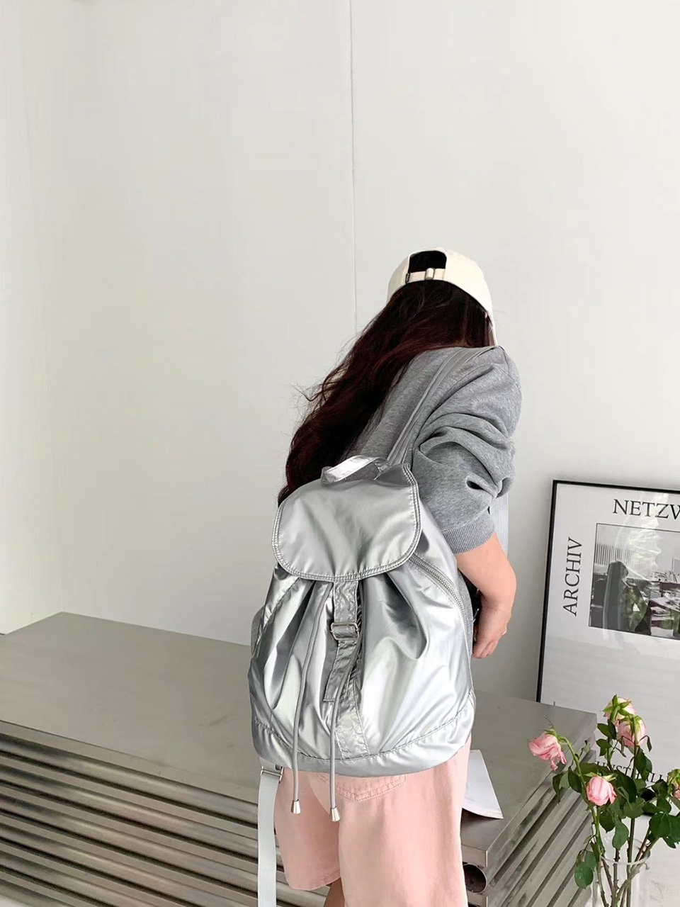 Metal buckle side zip-up nylon backpack (2 colors)