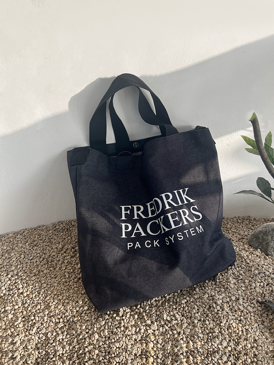 Denim Lettering Big Cross Canvas Bag