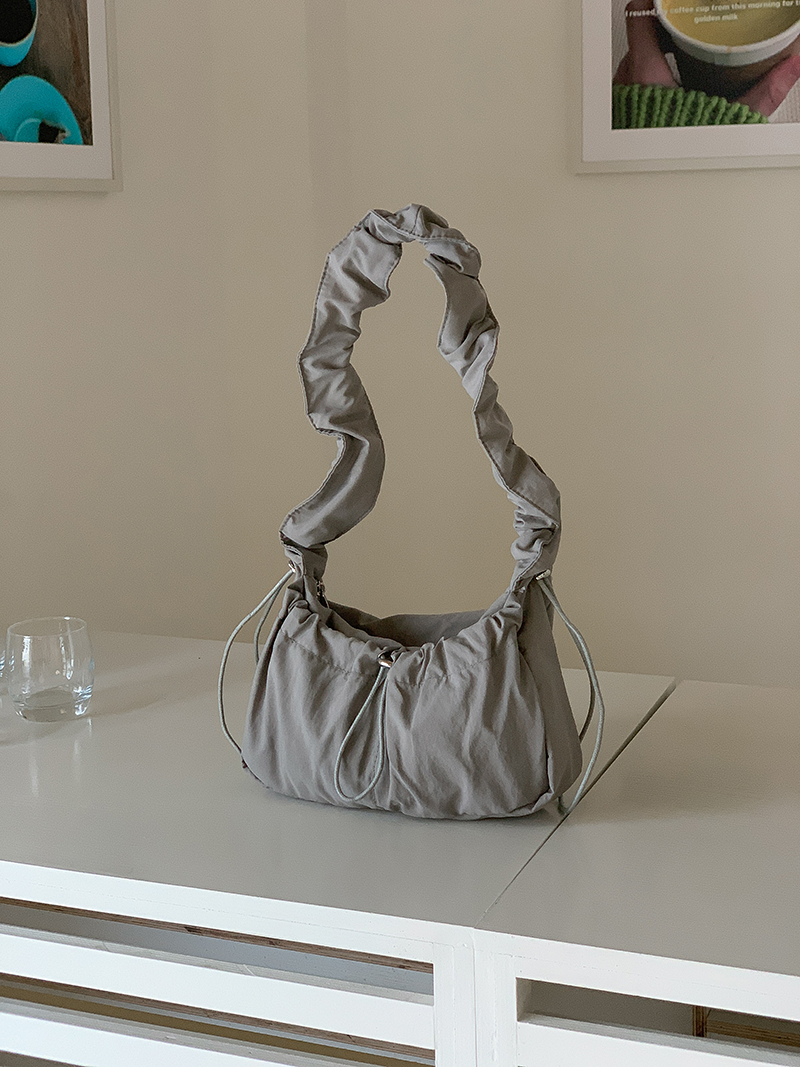 Shirring nylon pocket string shoulder bag (3 colors)