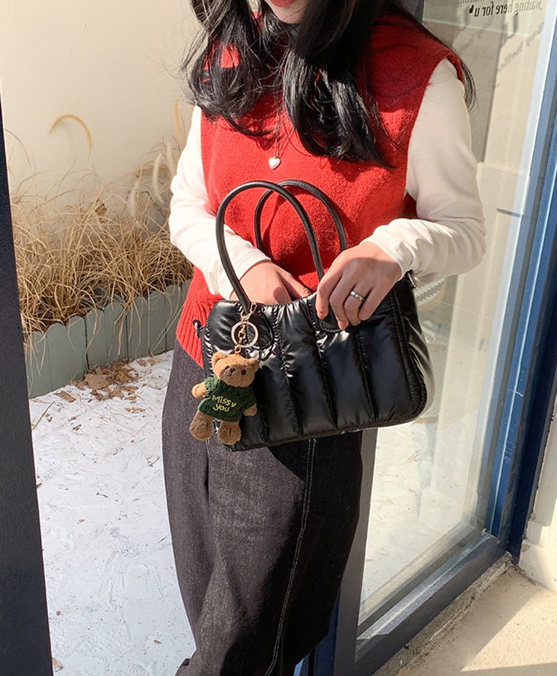 Down nylon quilted tote bag