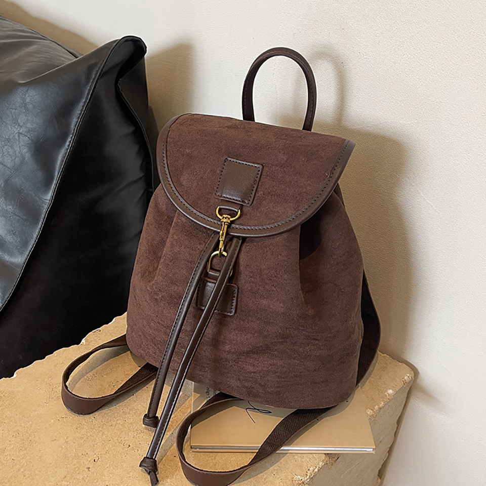 Suede String Buckle Bucket Bag/Backpack