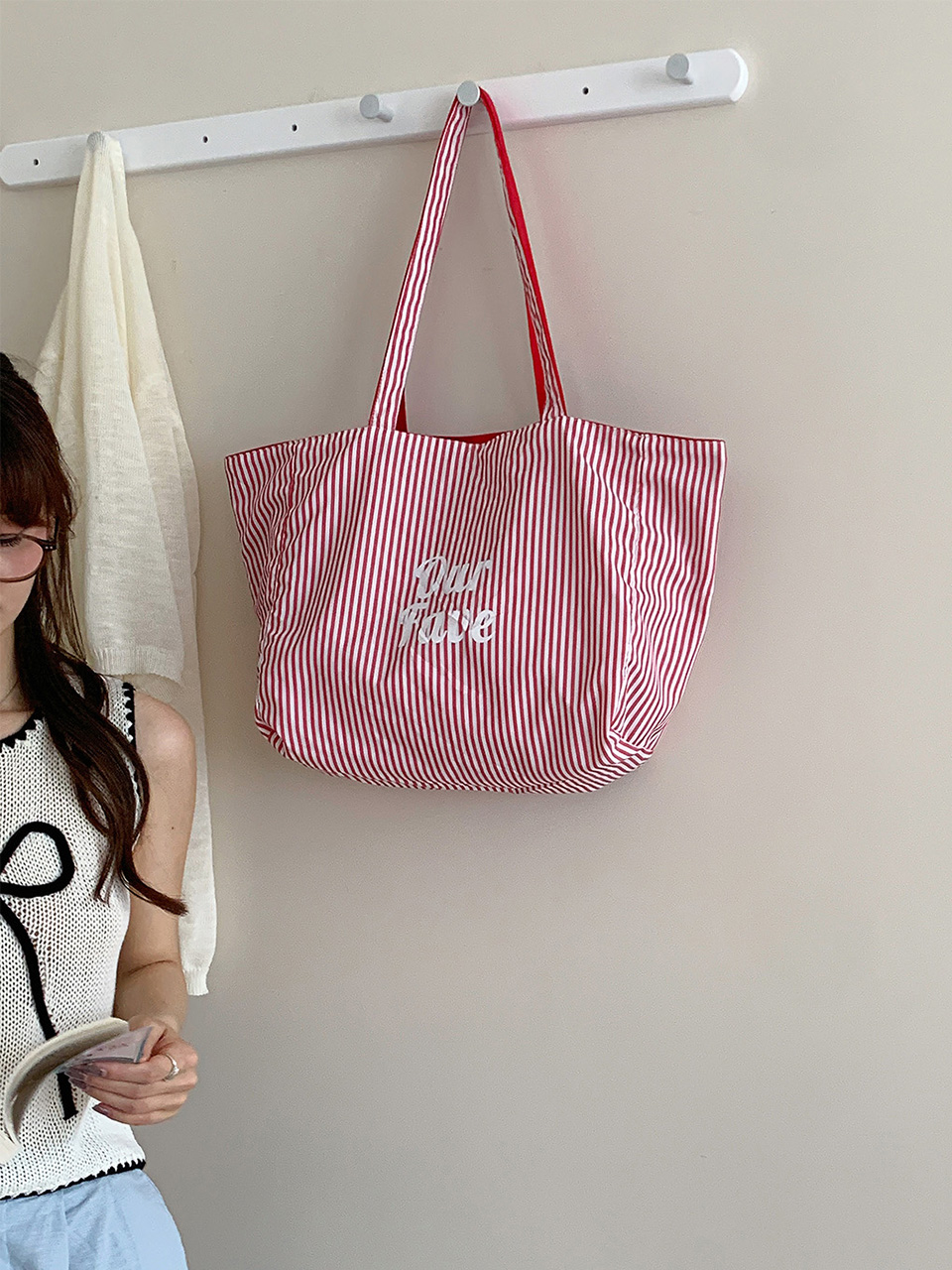 Reversible Stripe Border Lettering Big Eco Bag