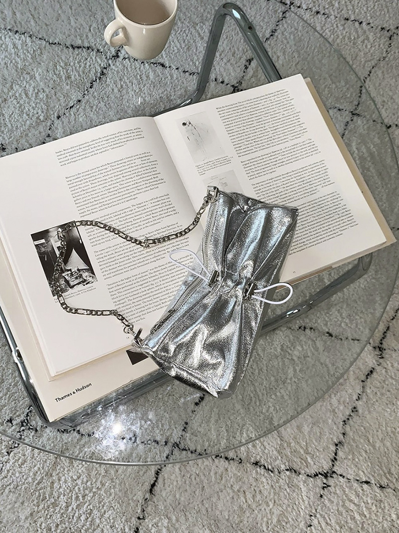 Monroe Cross Shirring Silver Mini Chain Bag