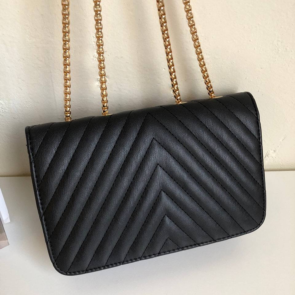 V-Quilted Mini Square Chain Bag