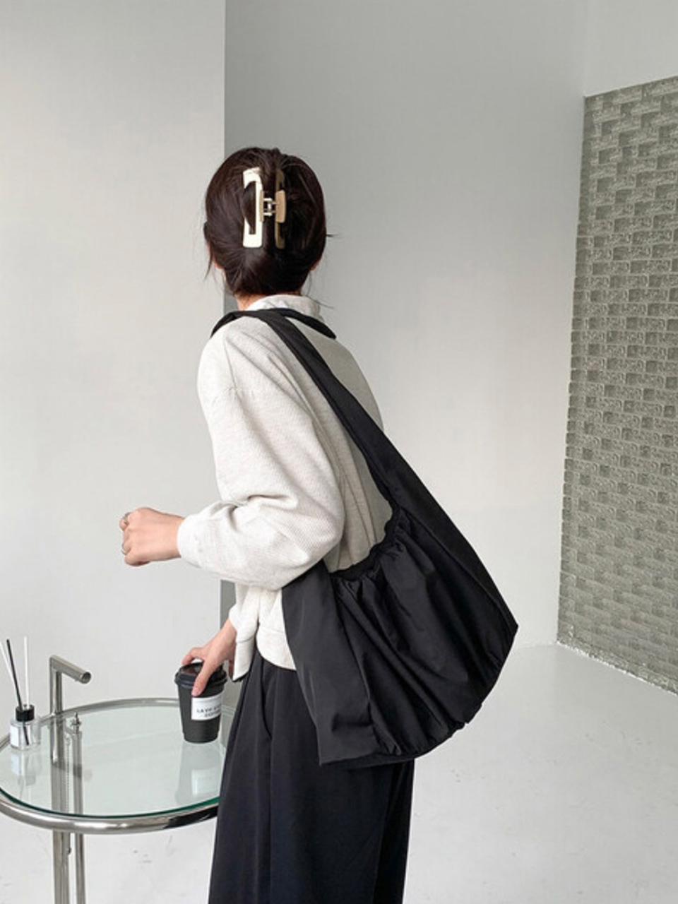 Shirring Daily Nylon Shoulder Bag