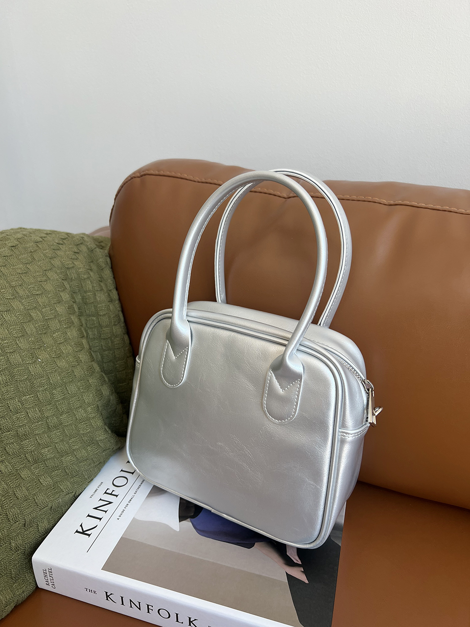 Tammy Square Glossy Silver Mini Tote Bag