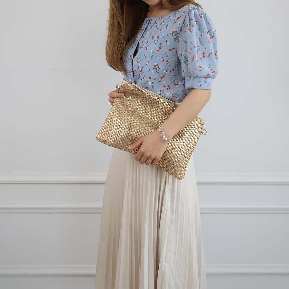 Bling Pearl Rattan Silver Cross Clutch Bag