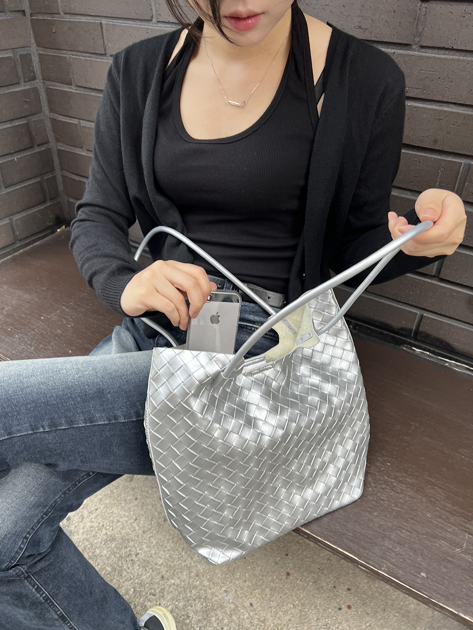 [Pouch Set] Classic Leather Square Tote Bag/Shoulder Bag