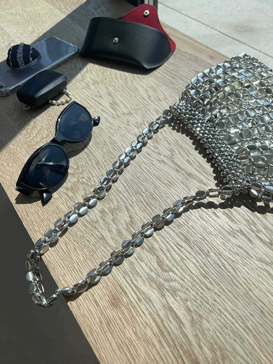 Metal Bead Net Mini Shoulder Bag