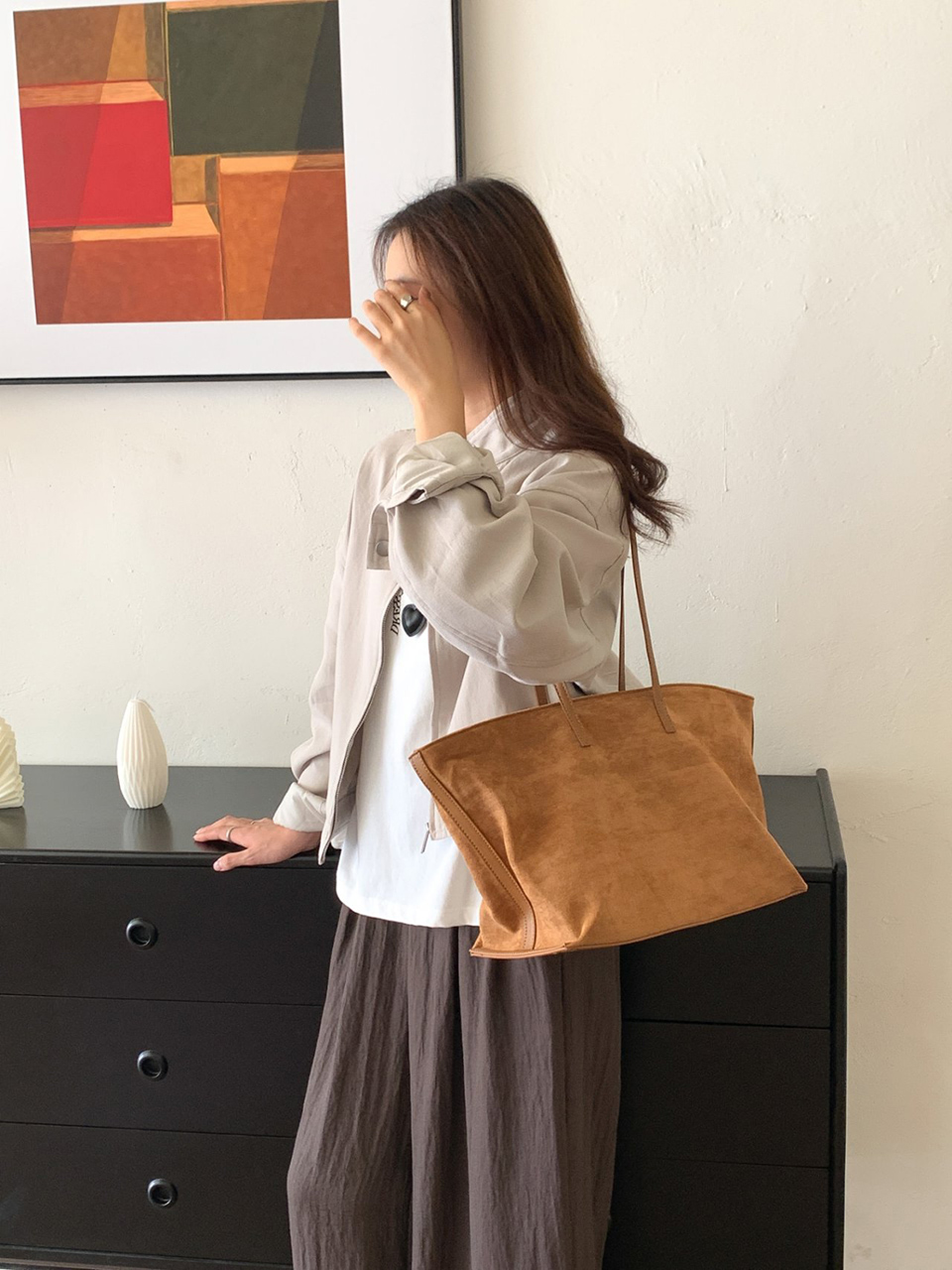 Suede Classic Leather Big Tote Bag/Shoulder Bag