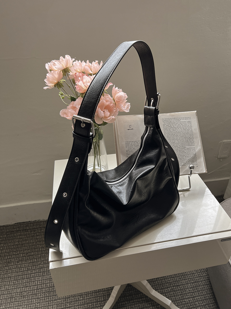Leather Square Cross Hobo Bag