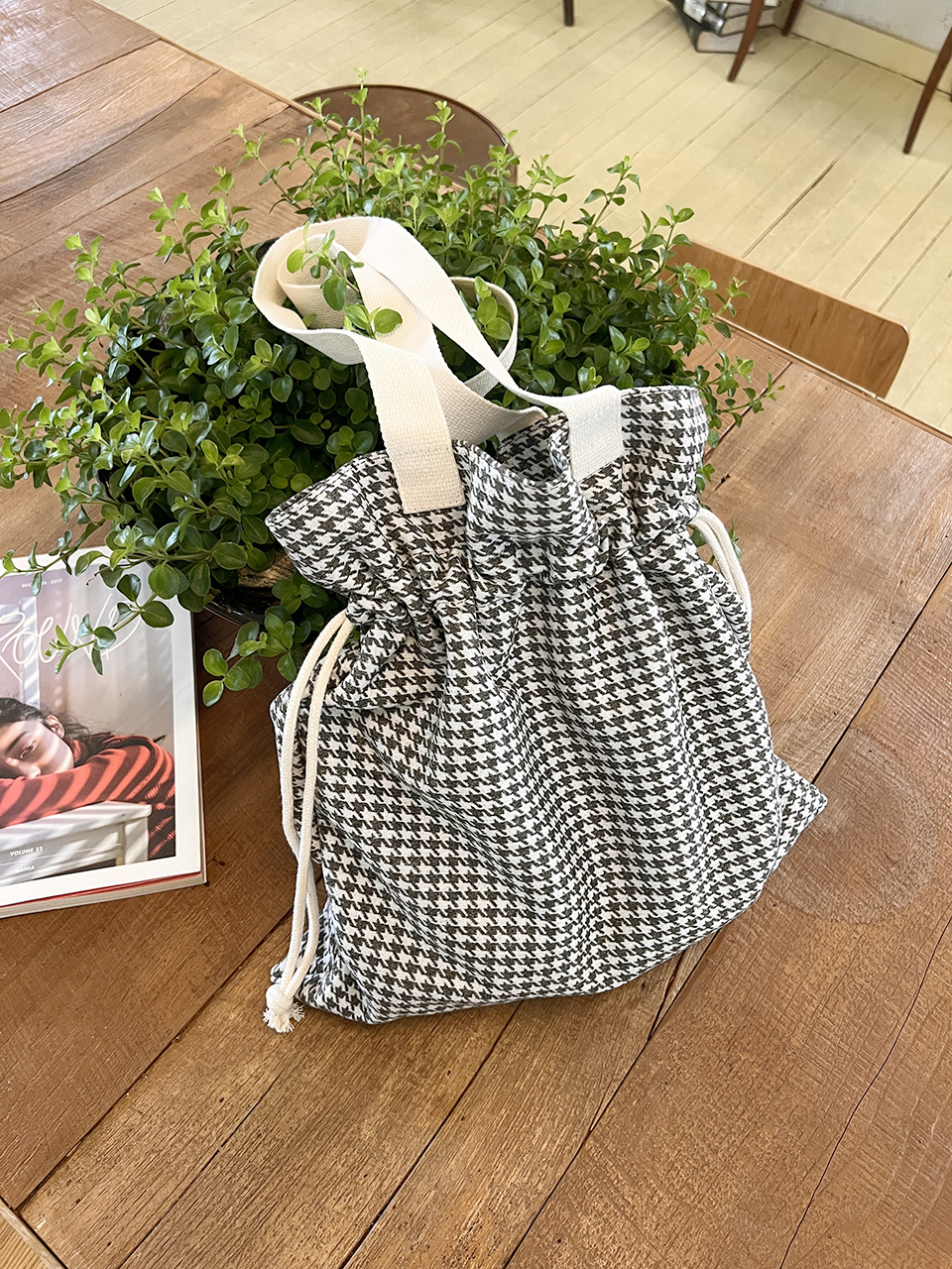 Checkered Bucket Bag Big Shoulder Eco Bag
